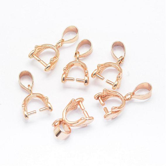 Rack Plating Brass Pendant Bails, Ice Pick Pinch Bails For Pendant Making, 13x9x7mm, Hole: 5x3.5mm, Pin: 1mm
