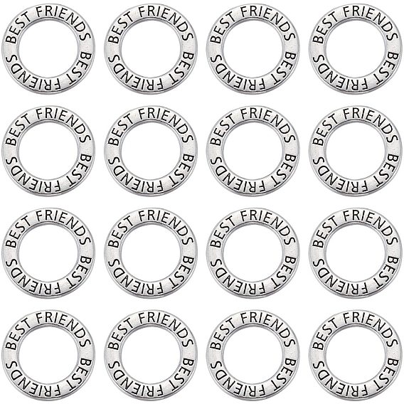 20Pcs Tibetan Style Alloy Linking Rings, Round Ring with Word Best Friends