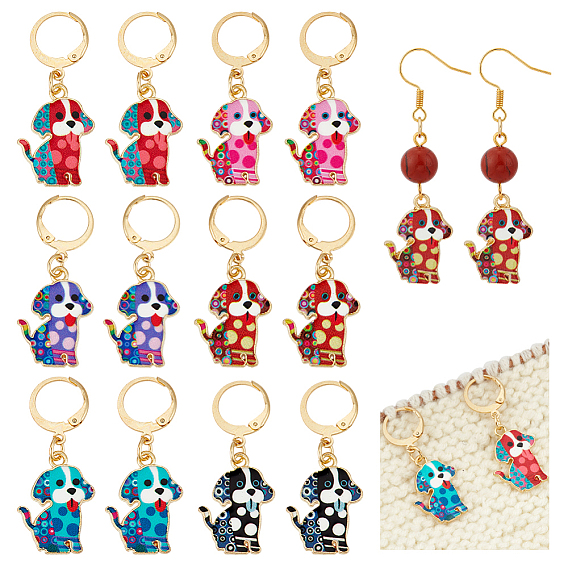 12 шт 6 стили собака сплав эмаль кулон запирающиеся стежки маркеры, с 304 серьгами из нержавеющей стали