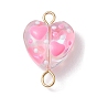 Glass Enamel Heart Links Connector Charms, with Golden Plated 304 Stainless Steel Double Loops