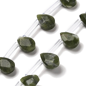 Natural Xinyi Jade/Chinese Southern Jade Beads Strands, Faceted, Teardrop, Top Drilled