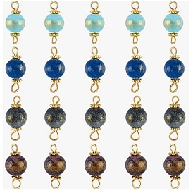 80 шт 4 стили натуральный нефрит машан соединительные подвески, с позолоченным сплавом и латунной фурнитурой, окрашенные, круглые, разноцветные