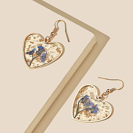 Resin Flower Heart-shaped Earrings - Creative, Transparent, Nature-inspired Ear Hooks.