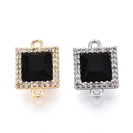Подвески-коннекторы из латуни с микропаве из прозрачного кубического циркония и стекла, черные квадратные звенья
