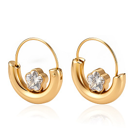 304 Stainless Steel & Clear Cubic Zirconia Hoop Earrings, Golden