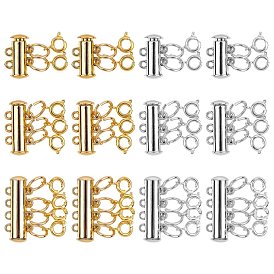 Tube Brass Magnetic Slide Lock Clasps, with Open Jump Rings and Spring Ring Clasps