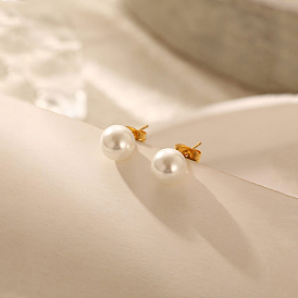 304 Pendientes de acero inoxidable con perlas de imitación para mujer, rondo