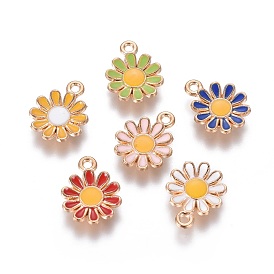 Alloy Pendants, with Enamel, Daisy, Light Gold