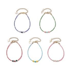 Bracelets de perles de pierres précieuses naturelles mélangées et de graines de verre