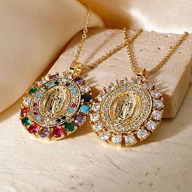 Exquisite Brass Cubic Zirconia Virgin Mary Pendant Delicate Fashion Necklaces, Golden