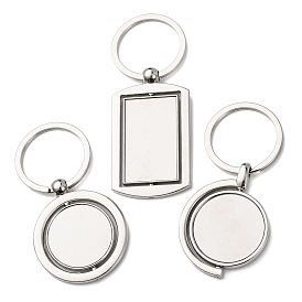 Вращающиеся заготовки для брелоков из сплава для кабошонов, двухсторонняя оправа кабошона с железными кольцами для ключей, платина