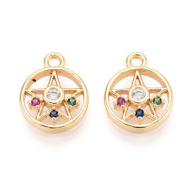 Латунные микро проложить кубического циркония прелести, плоские круглые со звездой, долговечный, без никеля 