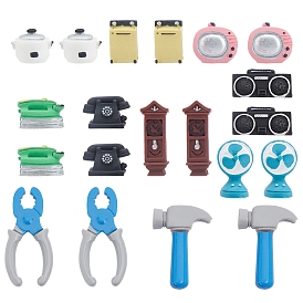 20Pcs 10 Style Resin Cabochons, Telephone & Hammer & Electric Fan & Washing Machine & Electric Iron & Clock & Electric Cooker & Radio & Pliers & Television