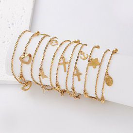 Summer Beach 304 Stainless Steel Charm Anklets for Women, Golden