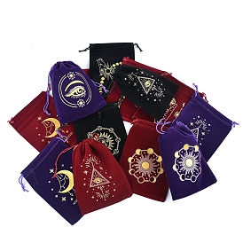 Pochettes de tarot en velours imprimé, sacs à cordonnet, rectangle