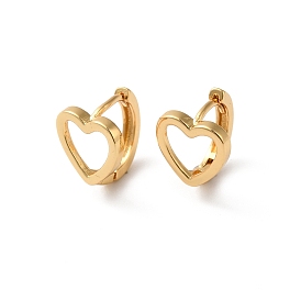 Rack Plating Brass Hollow Heart Hoop Earrings for Women, Lead Free & Cadmium Free