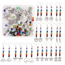 Kits de fabrication de boucles d'oreilles bricolage, y compris fleur et montagne 304 & 201 pendentif en acier inoxydable et alliage, Des billes de verre, accessoires d'oreilles en laiton