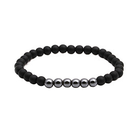 Volcanic Black Stone Beaded Bracelet with Customizable Logo - Fashionable European and American Jewelry