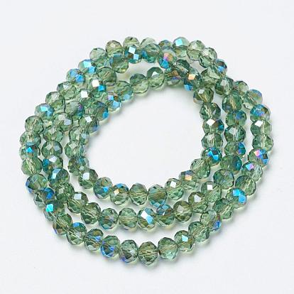 Electroplate Glass Beads Strands, Half Plated, Blue Plated, Faceted, Rondelle