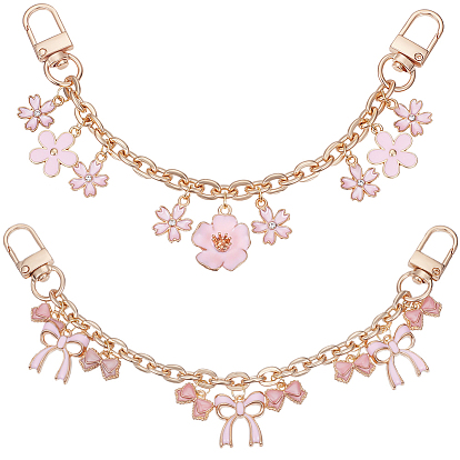 2 шт. 2 стили розовый цинковый сплав эмалированный бант цветок подвеска кабель цепочка кошелек цепи, с поворотными застежками сплава