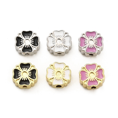 Оправы для цветочных бусин из латуни с эмалью и стразами, долговечный, стойки покрытие, без свинца и без кадмия, ионное покрытие (ip), реальный 18 k позолоченный