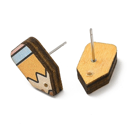 Printing Wood Stud Earrings Findings, with 316 Stainless Steel Pins, Pencil