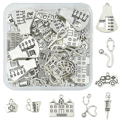 48Pcs 8 Styles Tibetan Style Alloy Pendants, Hospital Theme, Mixed Shapes