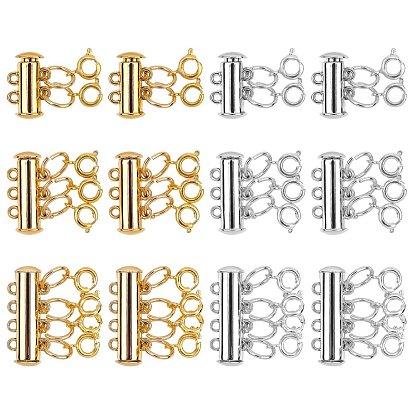 Tube Brass Magnetic Slide Lock Clasps, with Open Jump Rings and Spring Ring Clasps