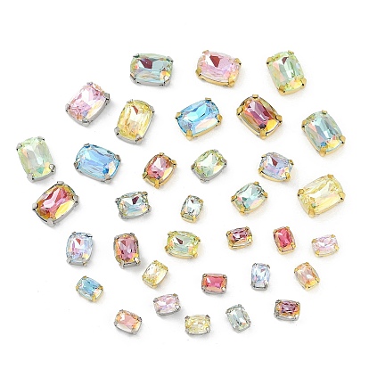 Латунные стеклянные стразы пришивные стразы, прямоугольные, граненые, разноцветные