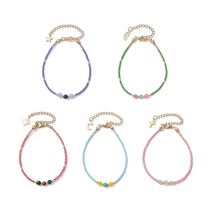 Natural Mixed Gemstone & Glass Seed Beaded Bracelets