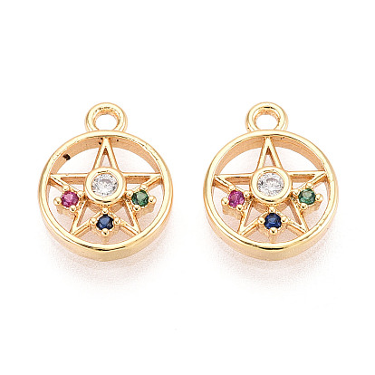 Латунные микро проложить кубического циркония прелести, плоские круглые со звездой, долговечный, без никеля 