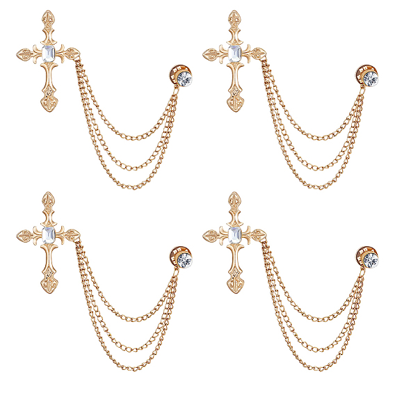 Cross Alloy Rhinestone Lapel Pin Backs, Hanging Chain Brooch for Backpack Clothes