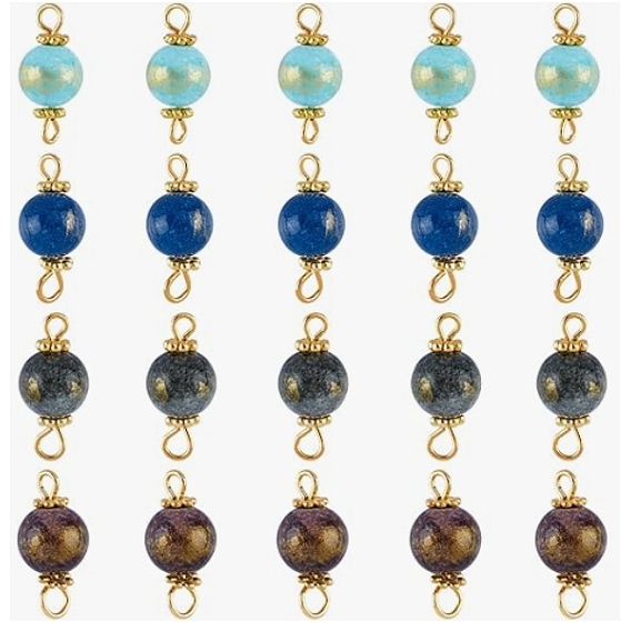 80 шт 4 стили натуральный нефрит машан соединительные подвески, с позолоченным сплавом и латунной фурнитурой, окрашенные, круглые, разноцветные