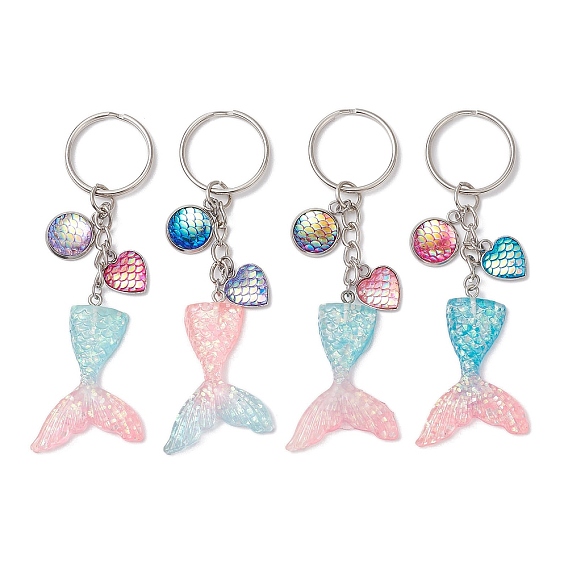 Брелок-подвеска в виде хвоста русалки из смолы, с железными кольцами для ключей