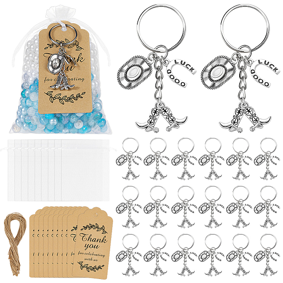 60Pcs Alloy Keychains, with Iron Rings & Paper Card & Organza Bags & Jute Rope, Shoes