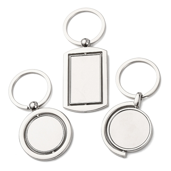 Вращающиеся заготовки для брелоков из сплава для кабошонов, двухсторонняя оправа кабошона с железными кольцами для ключей, платина