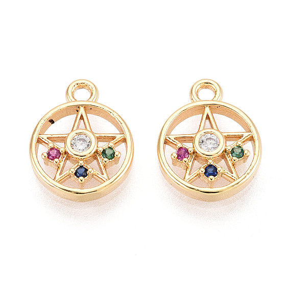 Латунные микро проложить кубического циркония прелести, плоские круглые со звездой, долговечный, без никеля 