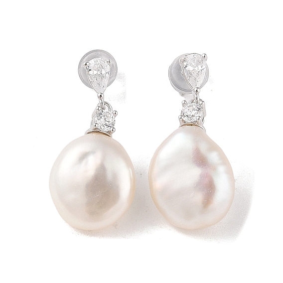 Стерлингового серебра серьги-гвоздики, с натуральным жемчугом и фианитом, украшения для женщин