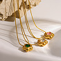 304 Stainless Steel Pave Cubic Zirconia Pendant Necklaces, Flower, Real 18K Gold Plated