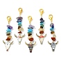 Alloy Ox-Head Shape Enamel Pendants Decorations, with Alloy Lobster Claw Clasps and Chakra Gemstone Chip Beads