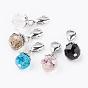 Electroplate Glass Beads Pendant Decorations, with Brass Lobster Claw Clasps, Faceted, Round