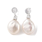 Стерлингового серебра серьги-гвоздики, с натуральным жемчугом и фианитом, украшения для женщин