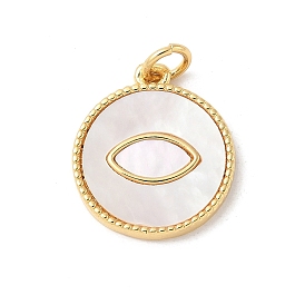 Подвески из латуни с натуральными белыми ракушками, плоские круглые подвески с прыгающими кольцами, долговечный, без свинца и без кадмия, стойки покрытие