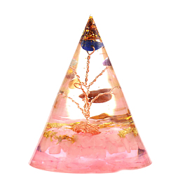 Natural Gemstone Conical Orgonite Energy Generators with Copper Wrapped Tree of Life, for Energy Balancing Meditation Therapy