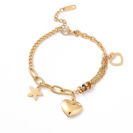 Flower & Heart 201 Stainless Steel Charm Bracelet for Women
