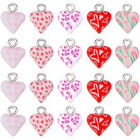 Подвески из полимерной глины ручной работы, сердце, с платиновыми тоновыми железными петлями