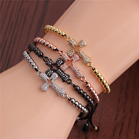 Adjustable Cross Charm Couple Bracelet with Copper Micro Inlaid Zirconia Stones - Trendy Fashion Jewelry
