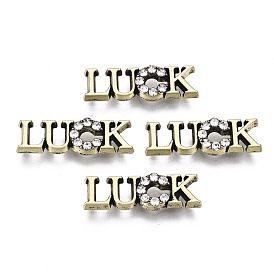 Tibetan Style Alloy Cabochons, with Rhinestone, Word Luck