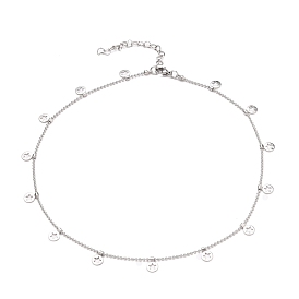 304 Stainless Steel Flat Round with Star Pendant Necklaces, with Ball Chains and Lobster Claw Clasps