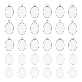 20шт 304 подвеска из нержавеющей стали с кабошоном, чашки безель с краями, овальные, с прозрачными овальными стеклянными кабошонами 20шт.